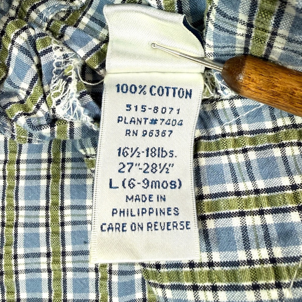 VINTAGE OSHKOSH Boys Plaid Overalls 6-9m Lion Embroidered 90s Y2K Cottagecore - Picture 12 of 13